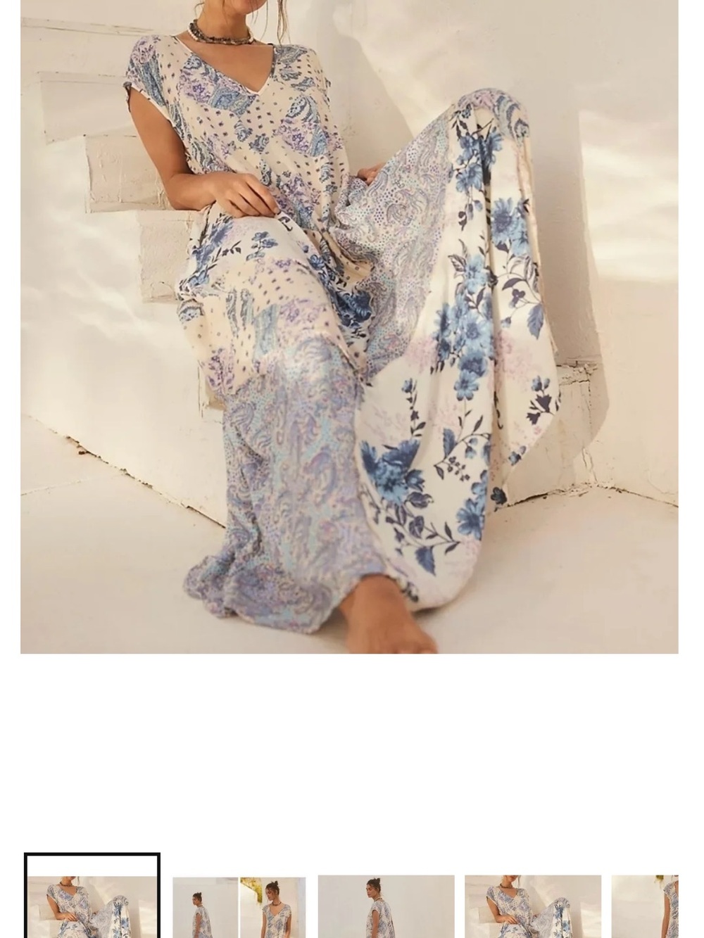 Free People Cream/Lavender Blue Maxi Dress with Paisley Floral Print